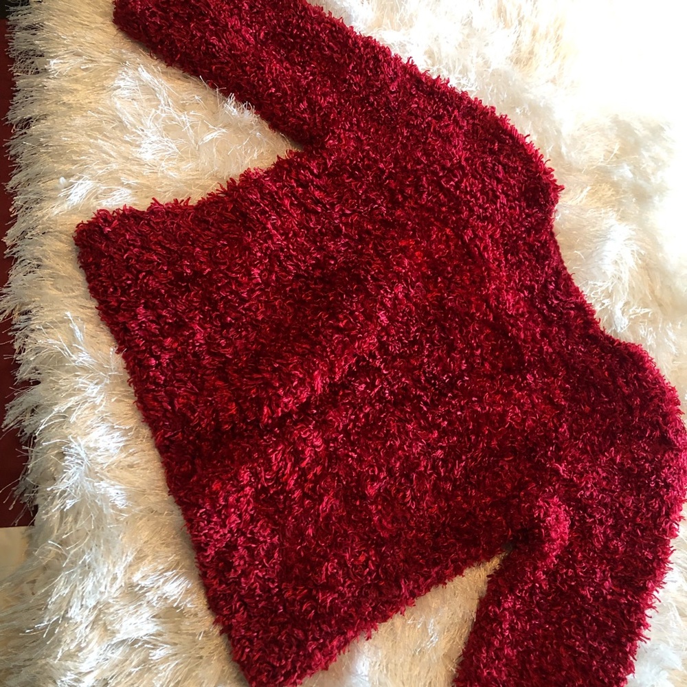 Q & A Red Fuzzy Soft Sweater
